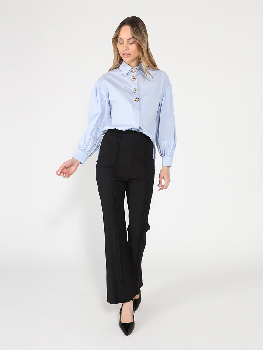 Camisa de algodón para mujer Gracia Fashion con manga larga abullonada y detalle de botones