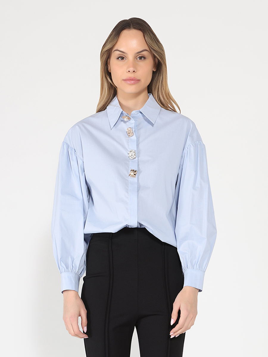 Camisa de algodón para mujer Gracia Fashion con manga larga abullonada y detalle de botones