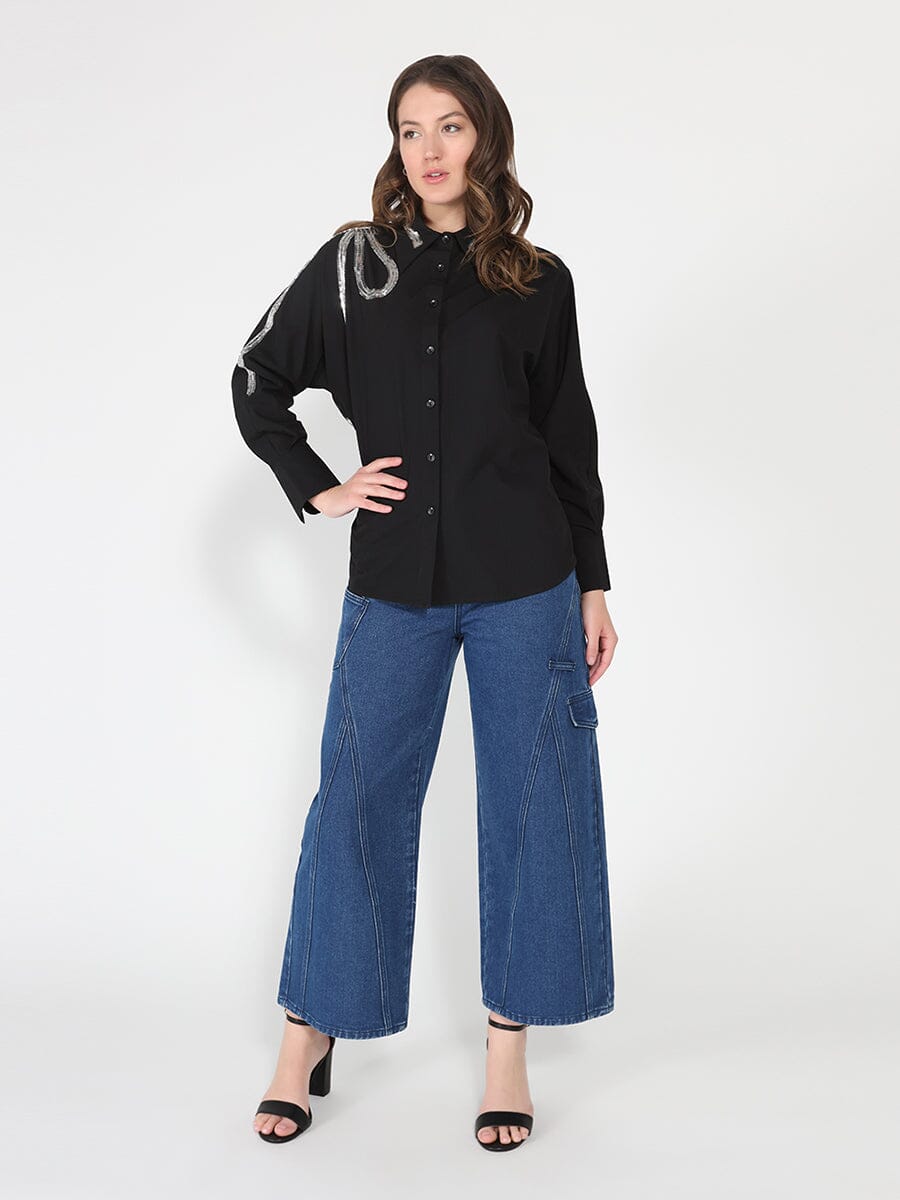 Long Sleeve Shirt Button Down Sequin Embellished