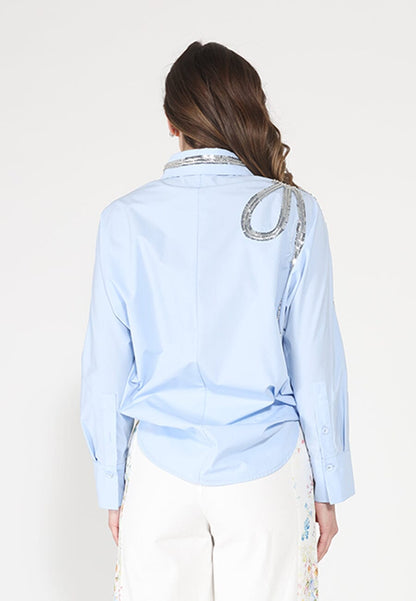 Long Sleeve Shirt Button Down Sequin Embellished