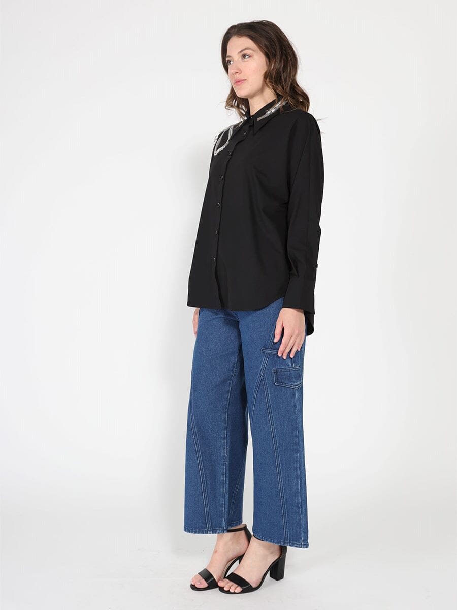 Long Sleeve Shirt Button Down Sequin Embellished