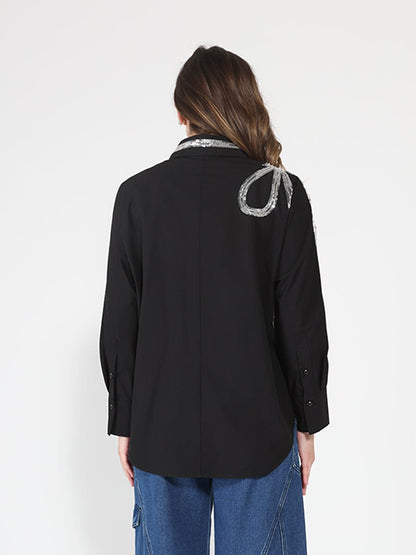 Long Sleeve Shirt Button Down Sequin Embellished