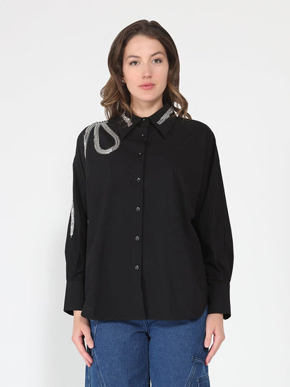 Long Sleeve Shirt Button Down Sequin Embellished