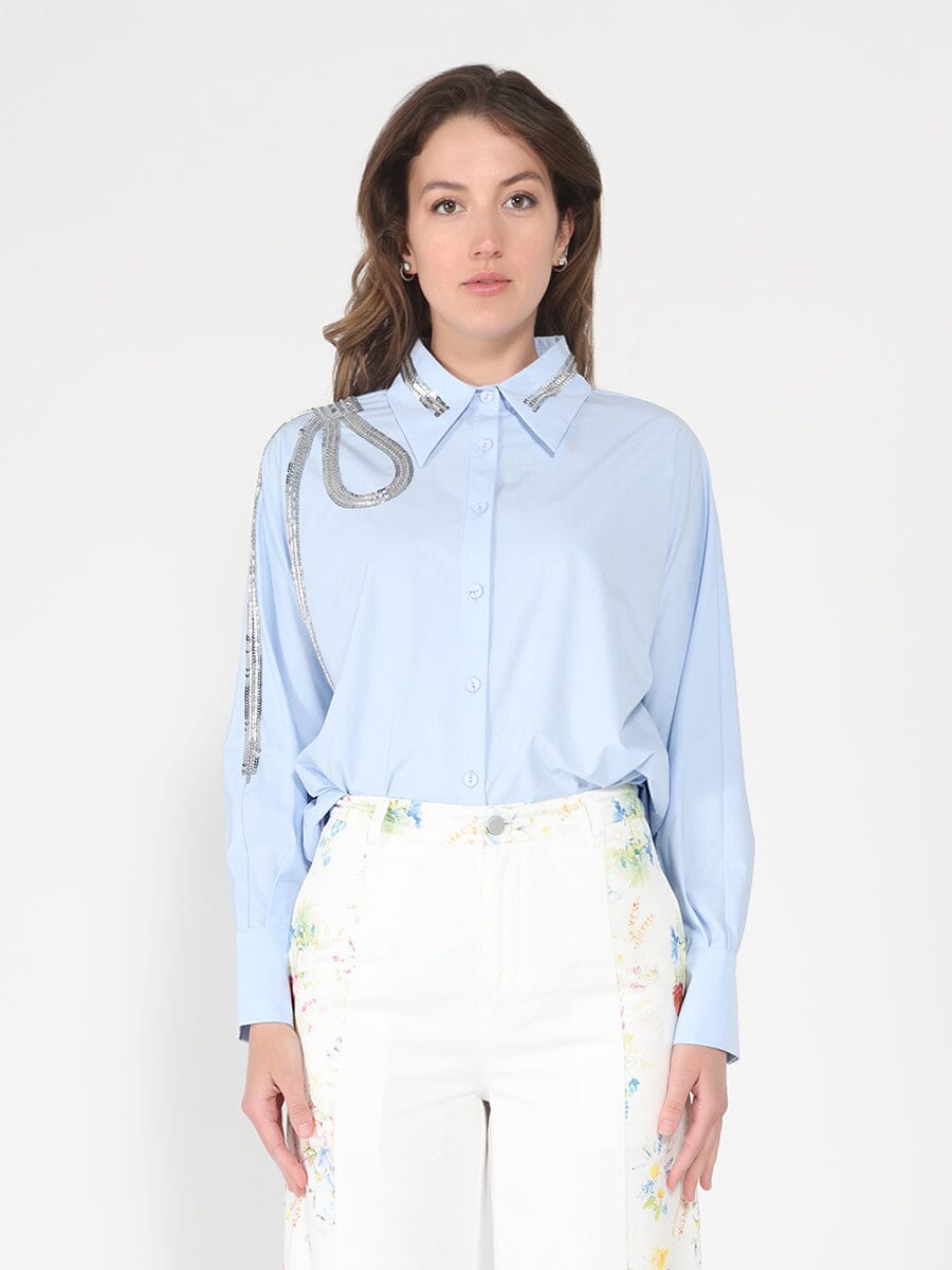 Long Sleeve Shirt Button Down Sequin Embellished