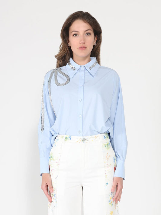 Gracia Fashion Women's Long Sleeve Shirt Button Down Sequin Embellished