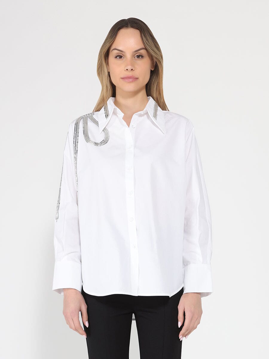 Long Sleeve Shirt Button Down Sequin Embellished