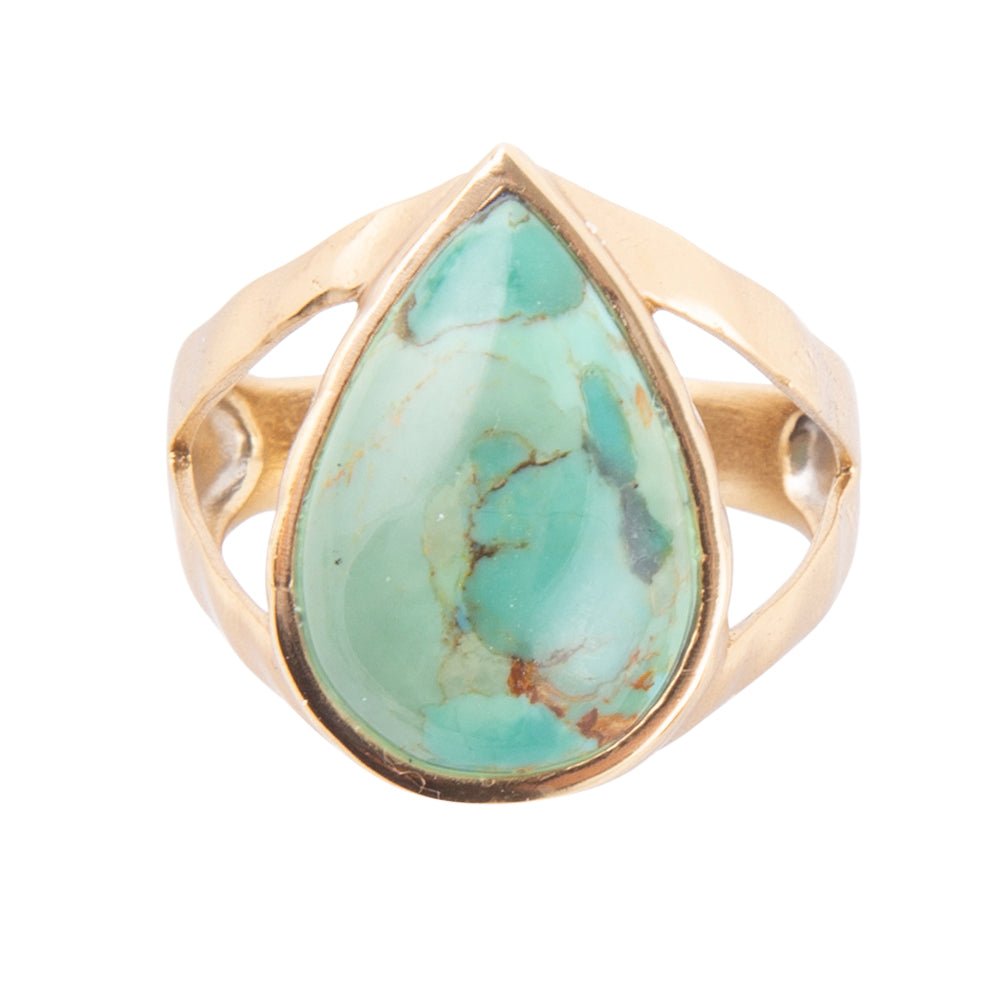 Anillo de lágrima Maisy azul turquesa dorado