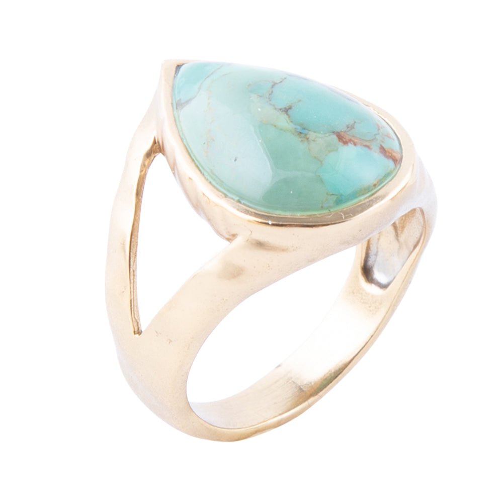 Anillo de lágrima Maisy azul turquesa dorado
