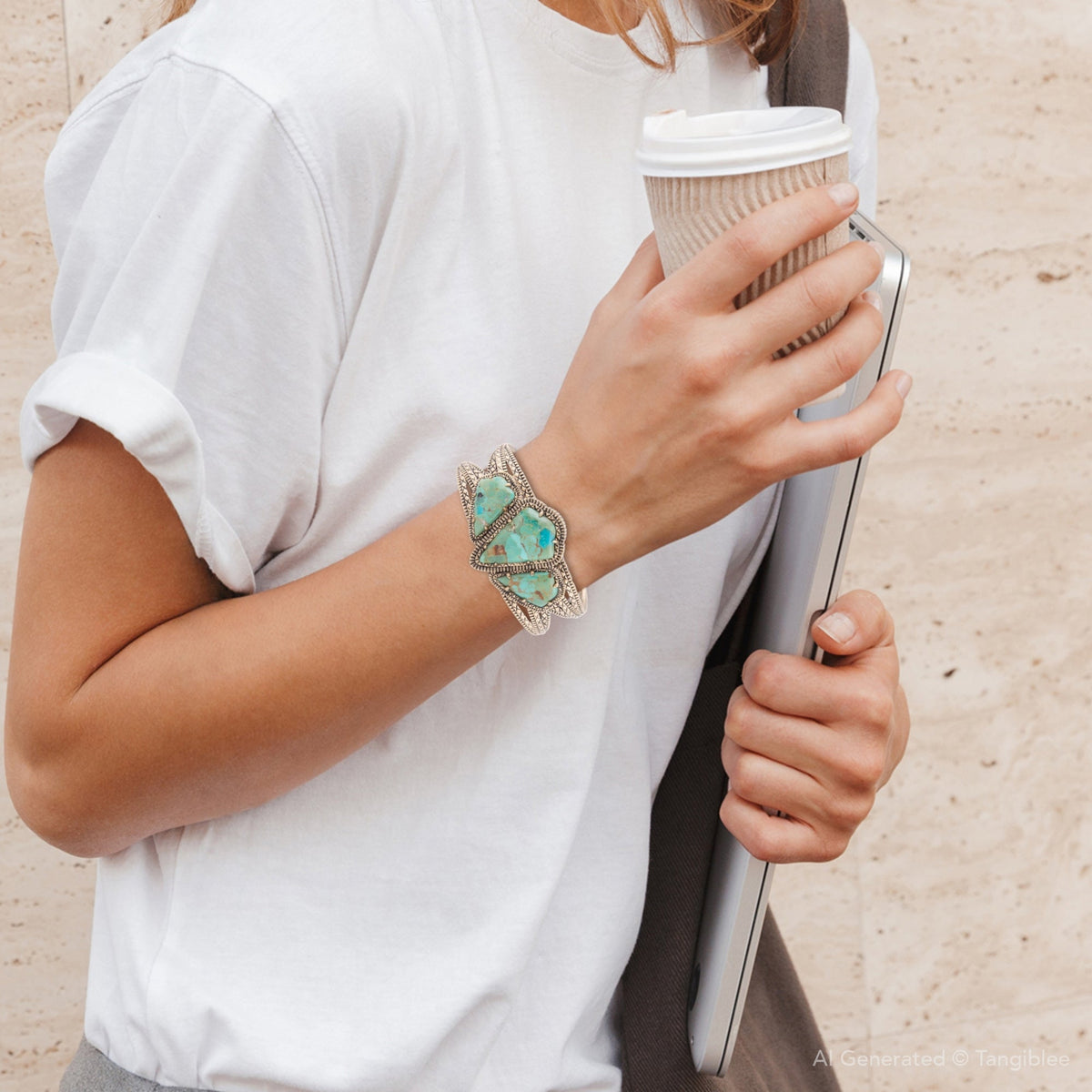 Pulsera con Brazalete Dorado Turquesa Azul Maltés
