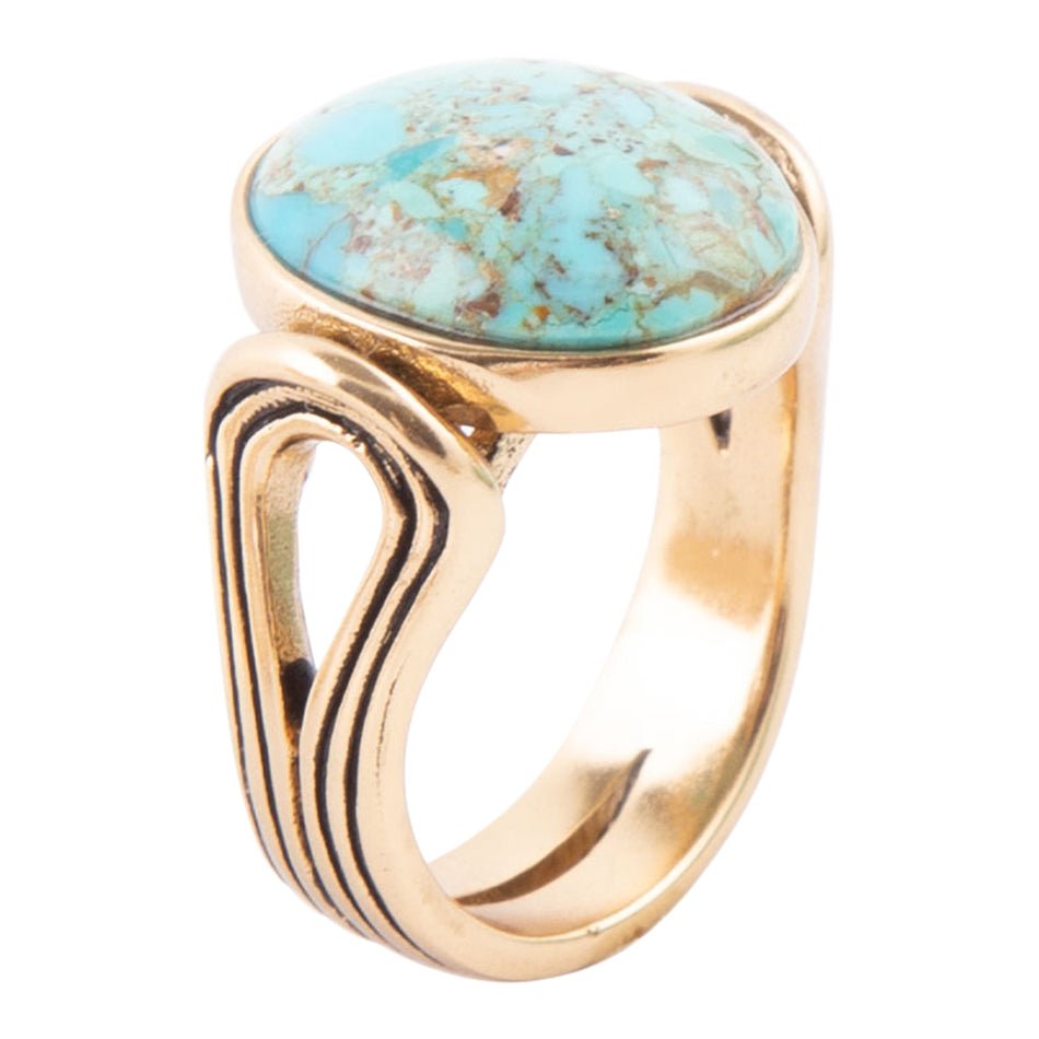 Anillo ovalado de turquesa azul Nova y dorado