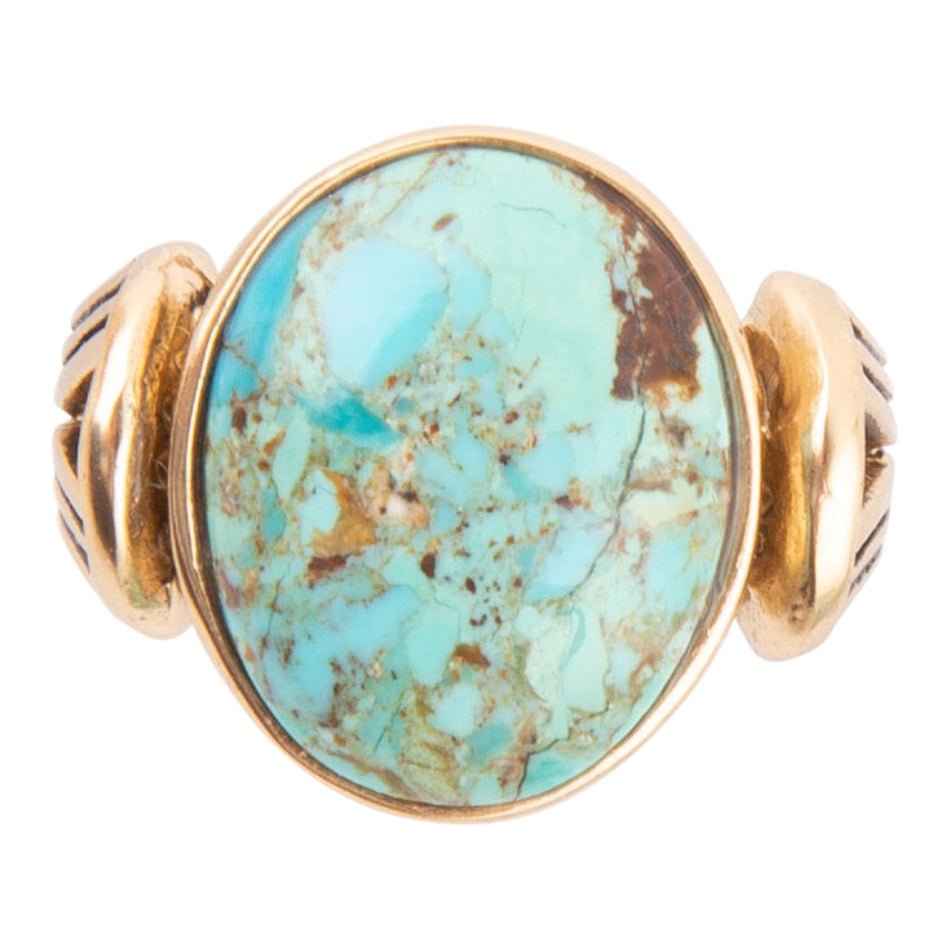 Anillo ovalado de turquesa azul Nova y dorado