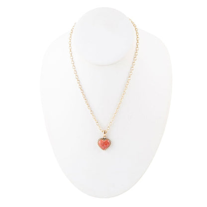 Orange Sponge Coral Heart Pendant and Golden Bronze Necklace