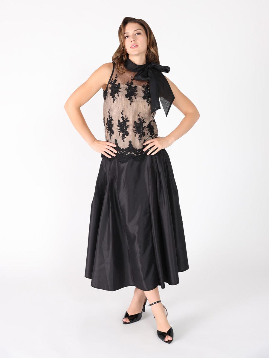 Organza-Like Neck Tie Sleeveless See-Through Top