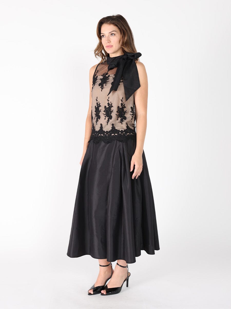Organza-Like Neck Tie Sleeveless See-Through Top
