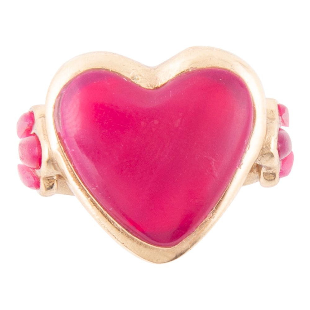 Pink Agate Heart Golden Statement Ring
