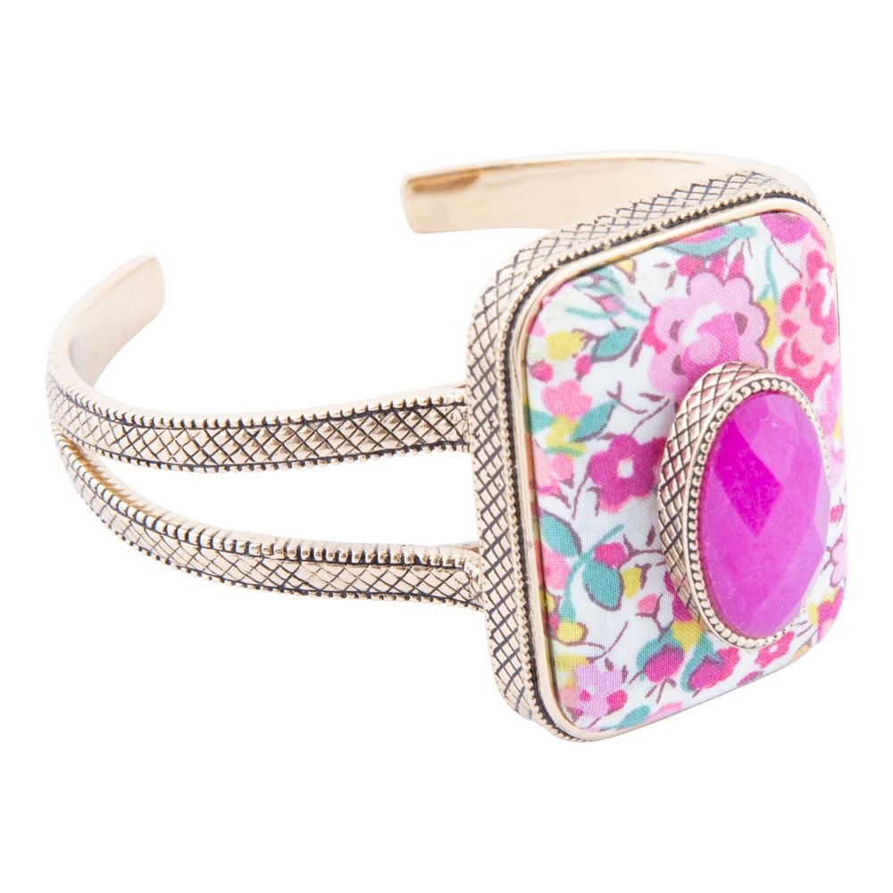 Pulsera Brazalete Floral de Piedra Apilada de Ágata Rosa