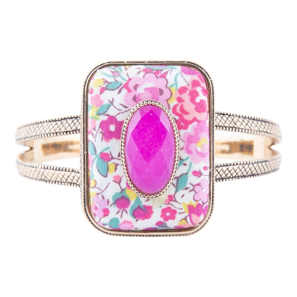 Pulsera Brazalete Floral de Piedra Apilada de Ágata Rosa