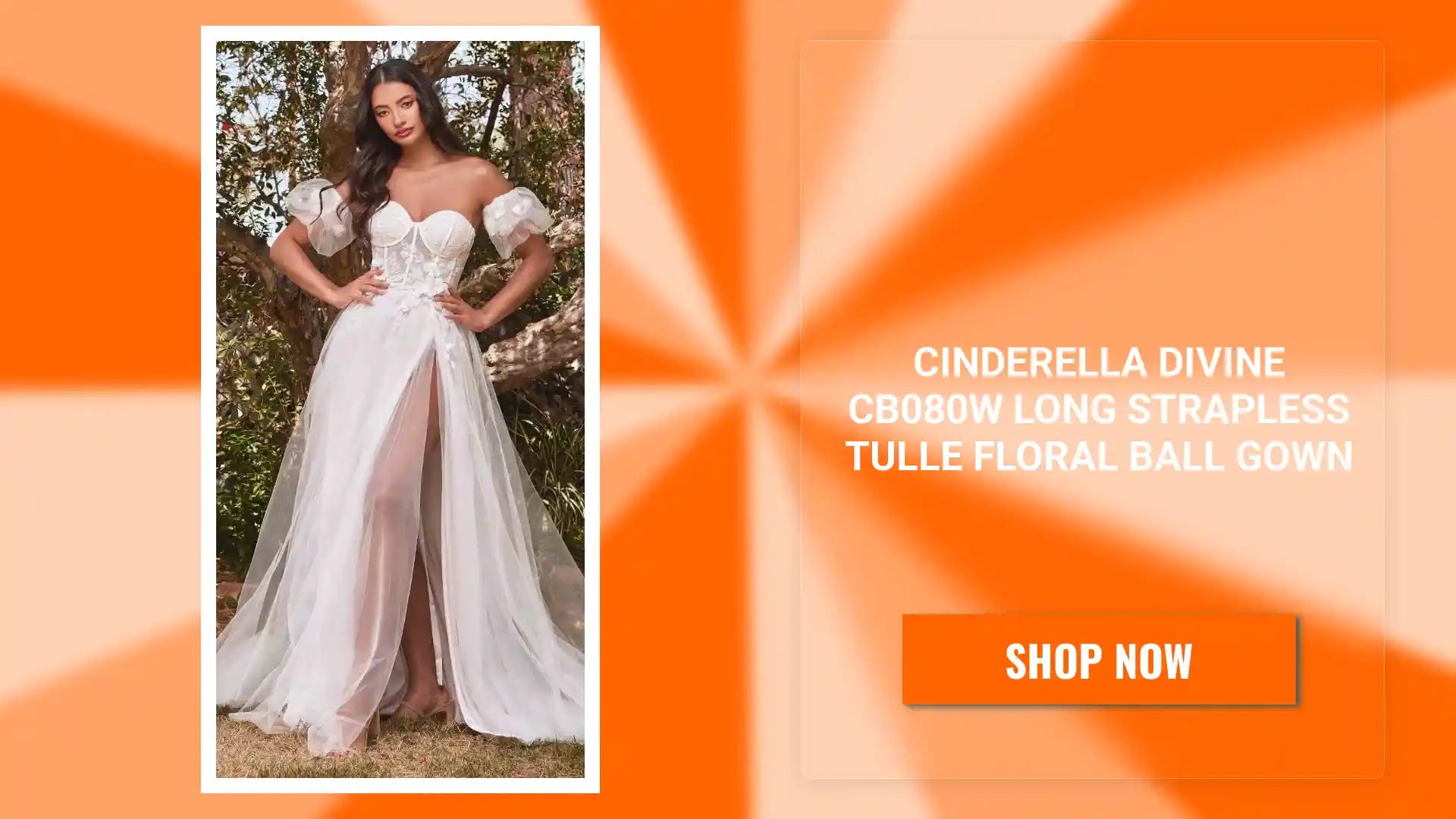 Cinderella Divine CB080W Long Strapless Tulle Floral Ball Gown by@Outfy