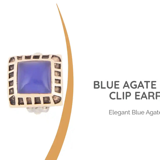 Blue Agate Golden Clip Earrings by@Outfy