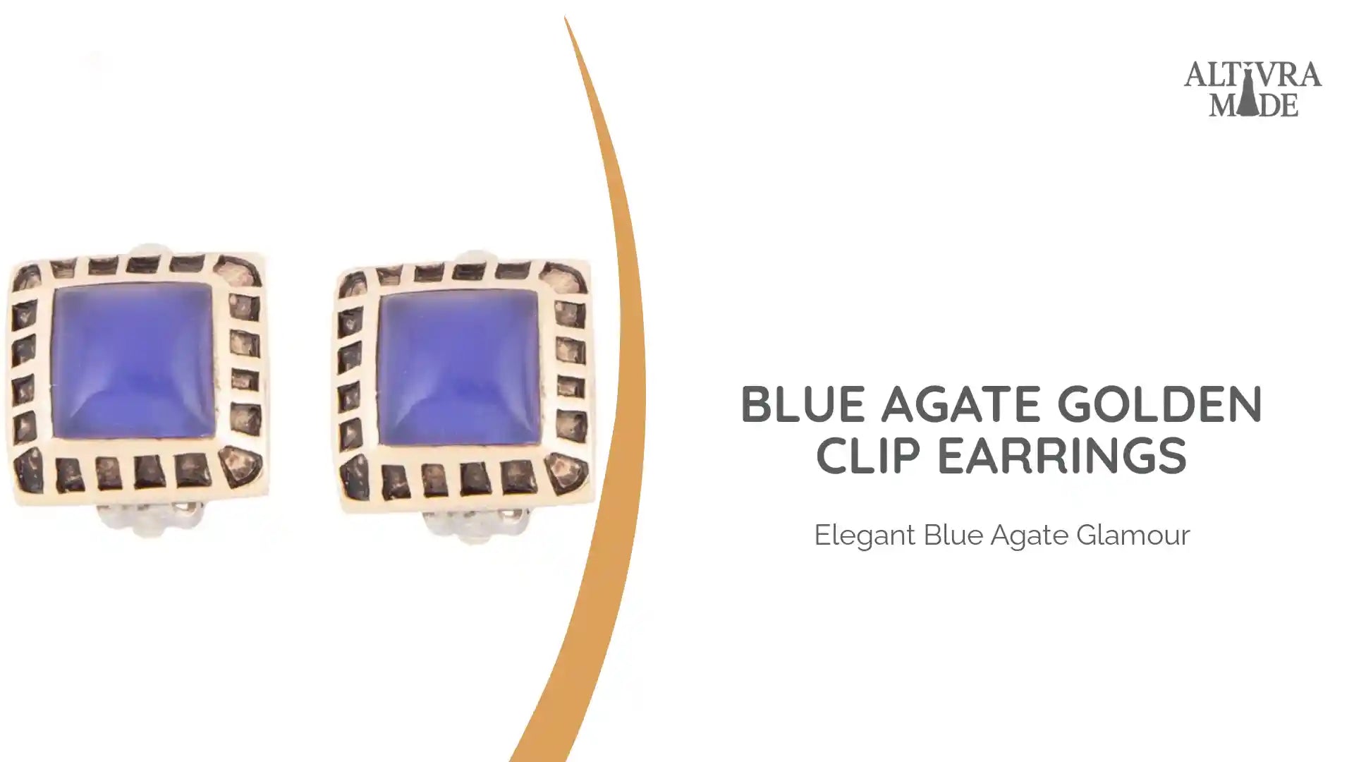 Blue Agate Golden Clip Earrings by@Outfy