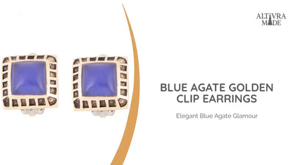 Blue Agate Golden Clip Earrings by@Outfy