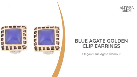 Blue Agate Golden Clip Earrings by@Outfy