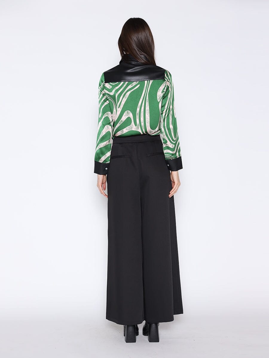 Gracia Fashion Women's Print & Pleather Spliced Button-Down Shirt Top