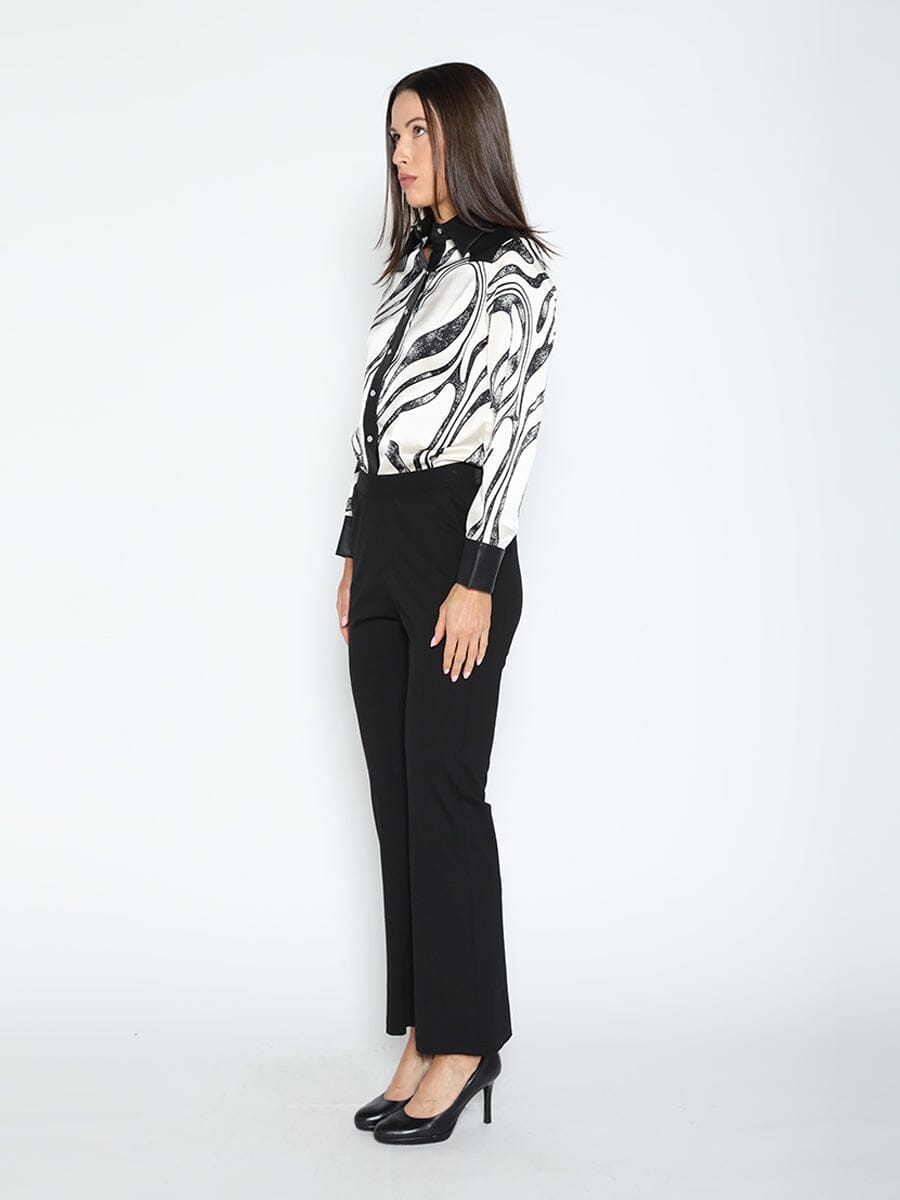 Gracia Fashion Women's Print & Pleather Spliced Button-Down Shirt Top