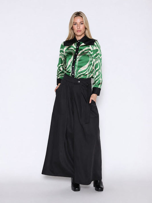 Gracia Fashion Women's Print & Pleather Spliced Button-Down Shirt Top