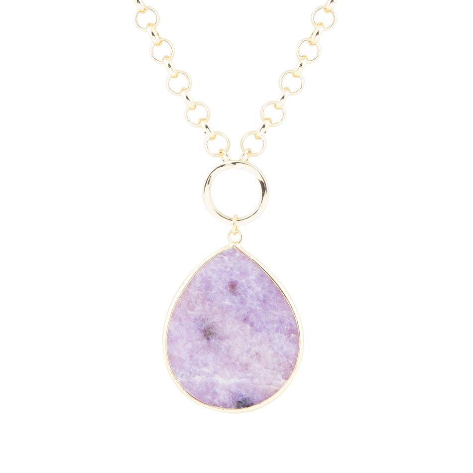 Purple Amethyst Teardrop Golden Chain Necklace