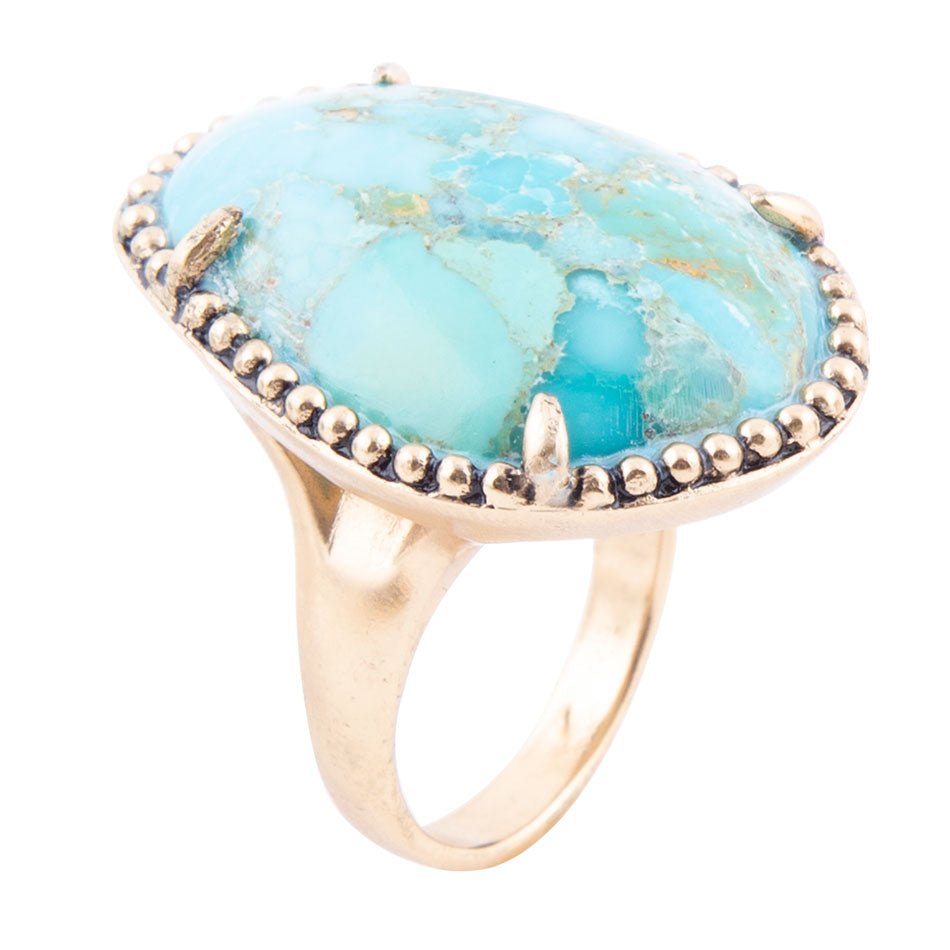 Refined Blue Turquoise Golden Statement Ring