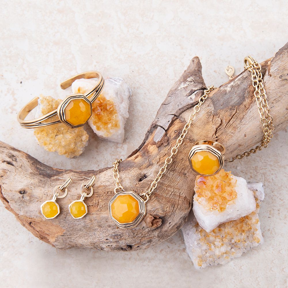 Pulsera rígida de cuarzo amarillo y oro River Rocks