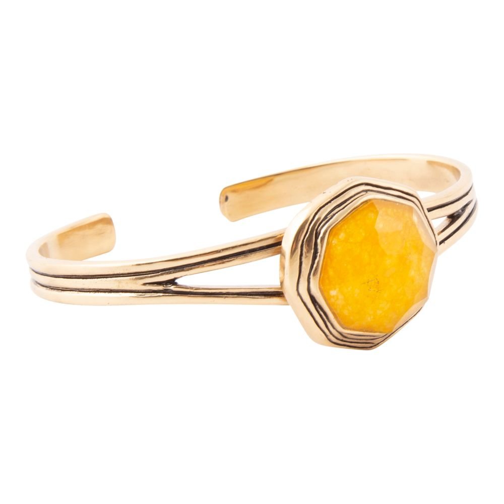 Pulsera rígida de cuarzo amarillo y oro River Rocks