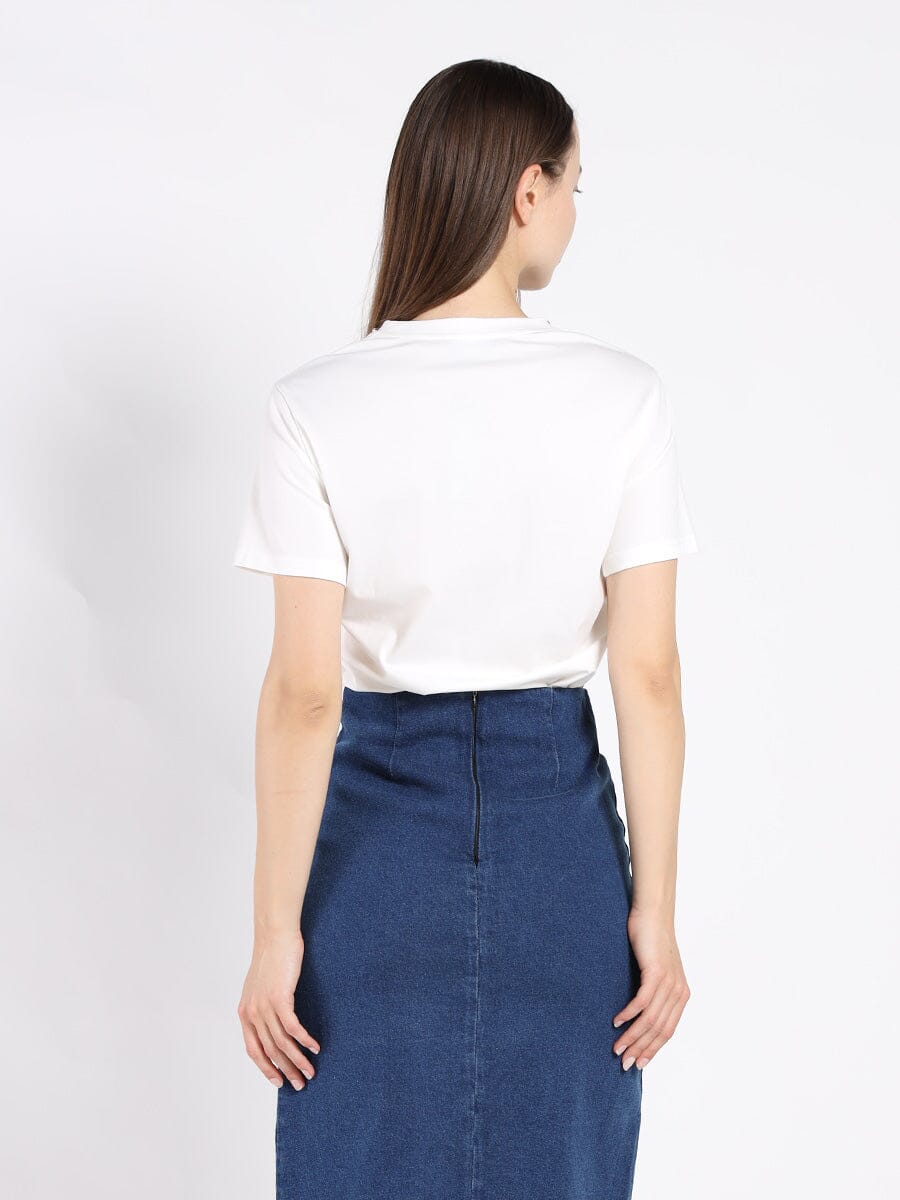 Gracia Fashion Women's Round Neck Lace & Pocket T-Shirt