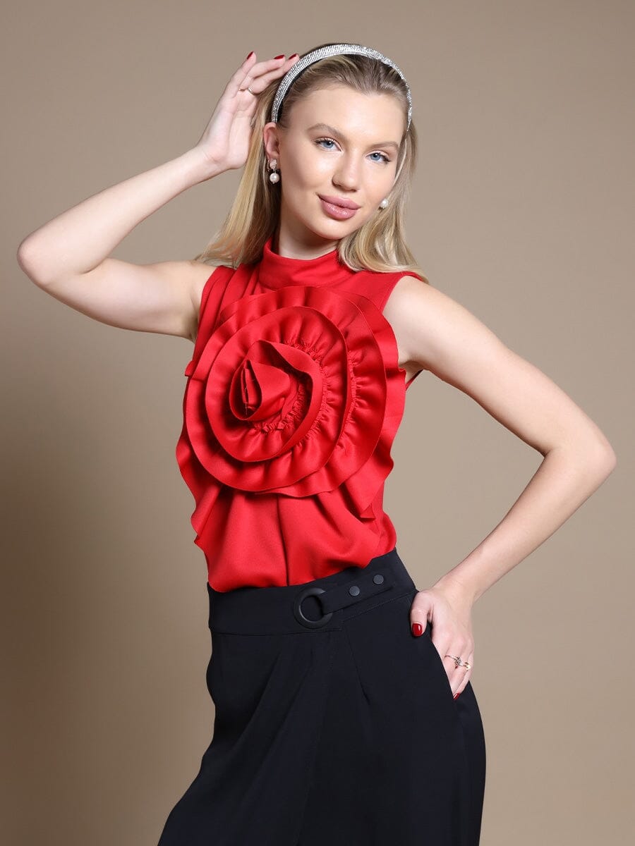 Gracia Fashion Women's Ruffle Flower Detail Tank Top