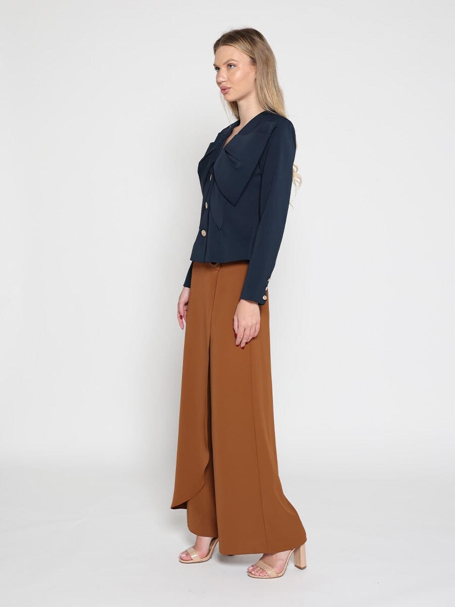 Ruffle Front With Button Long Sleeve Jacket