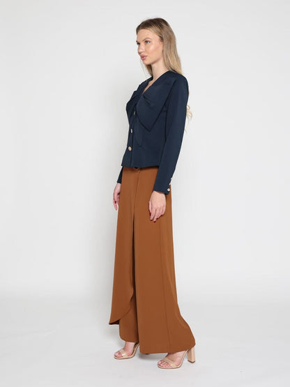 Ruffle Front With Button Long Sleeve Jacket