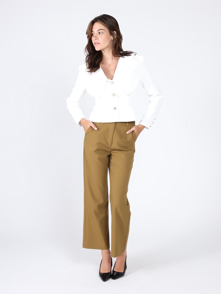 Ruffle Front With Button Long Sleeve Jacket
