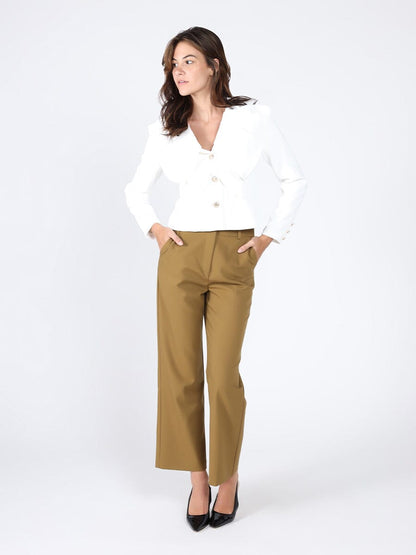 Ruffle Front With Button Long Sleeve Jacket
