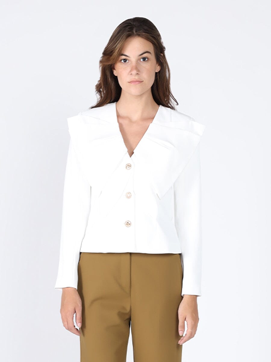 Ruffle Front With Button Long Sleeve Jacket