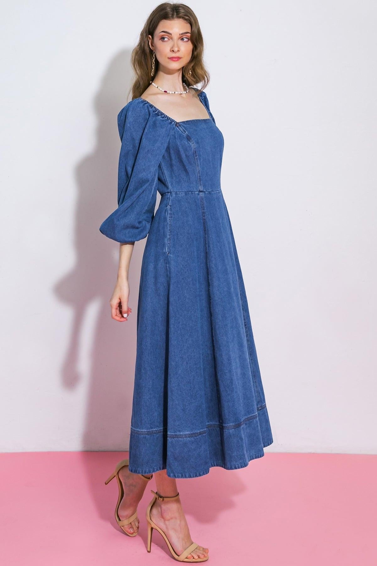 VESTIDO MIDI VAQUERO DE FELPA CON ESTILO