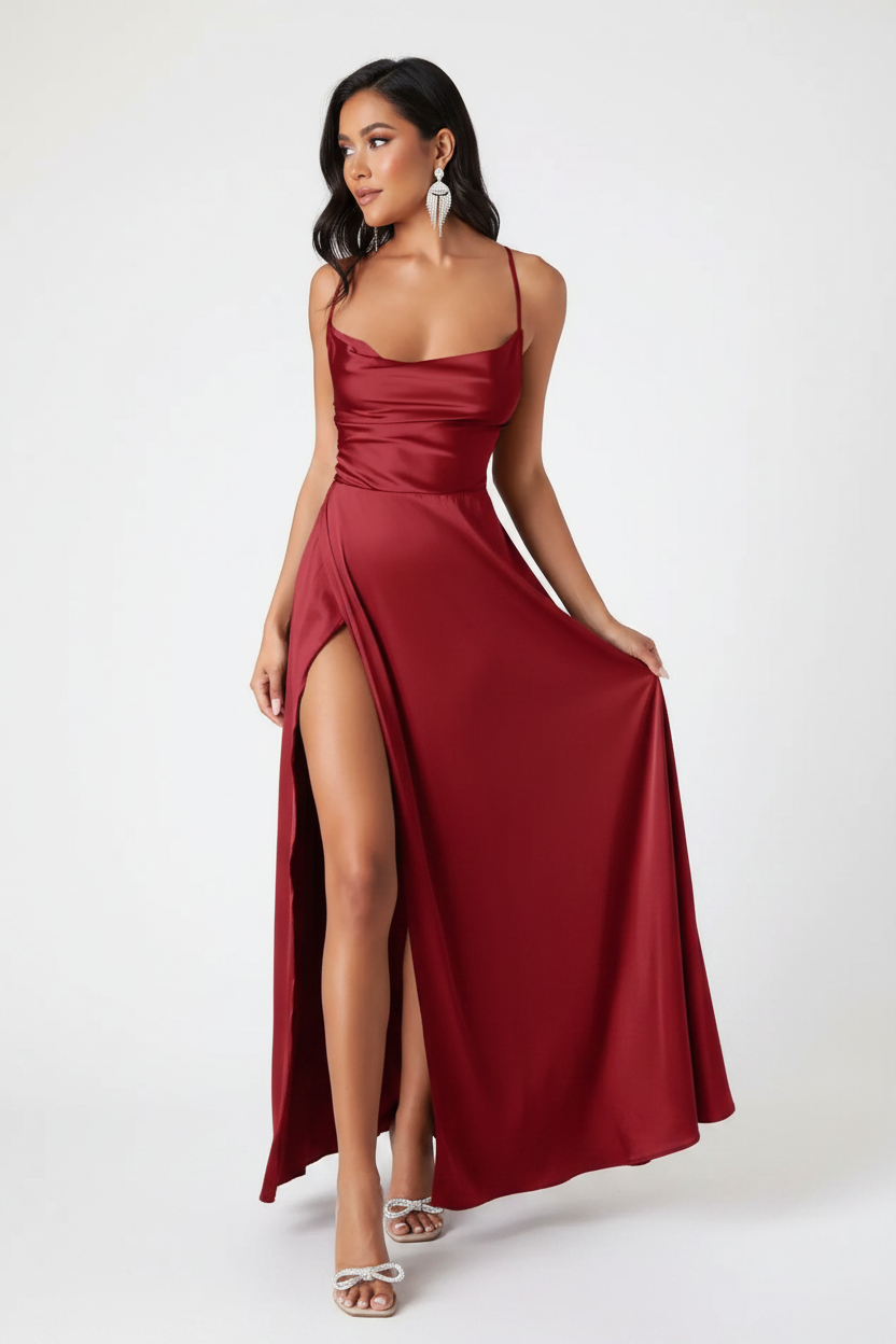 Satin Cowl Neck Maxi Dress