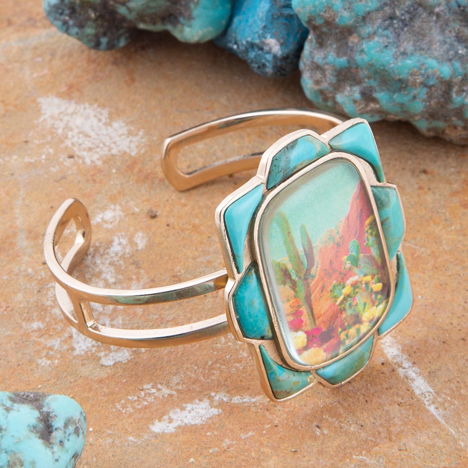 Brazalete rígido de oro y turquesa azul de Sedona Scenic