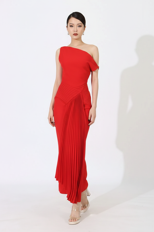 Single Shoulder Pleated Dress