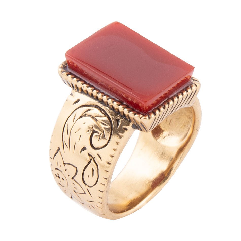 Stamped Orange Carnelian Golden Ring