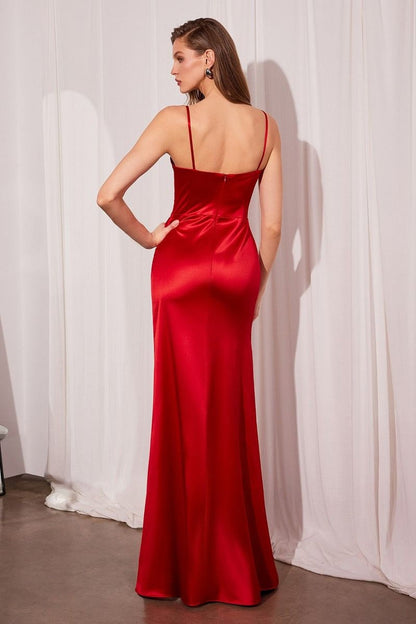 Ladivine Amoris T608 Long Fitted Satin Prom Gown Corset Bodice Slit