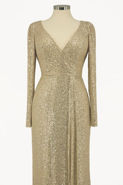 Ladivine Amoris T801 Long Sleeve Sheath Sequin Evening Gown