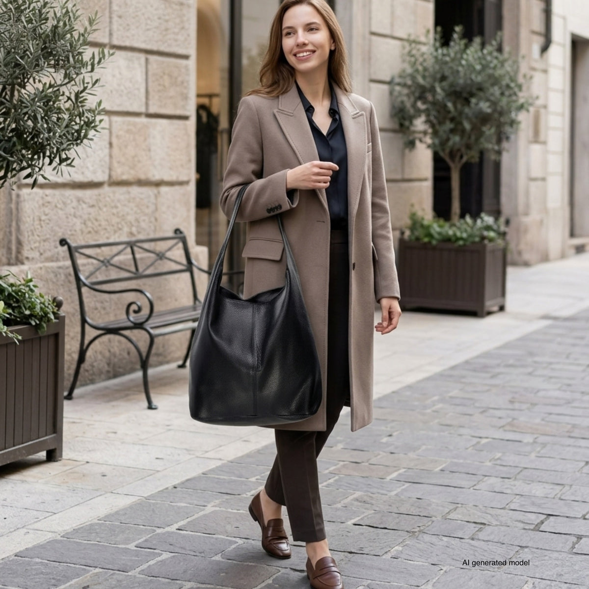 Bolso Hobo de Piel Plena Flor Italiana | Siena