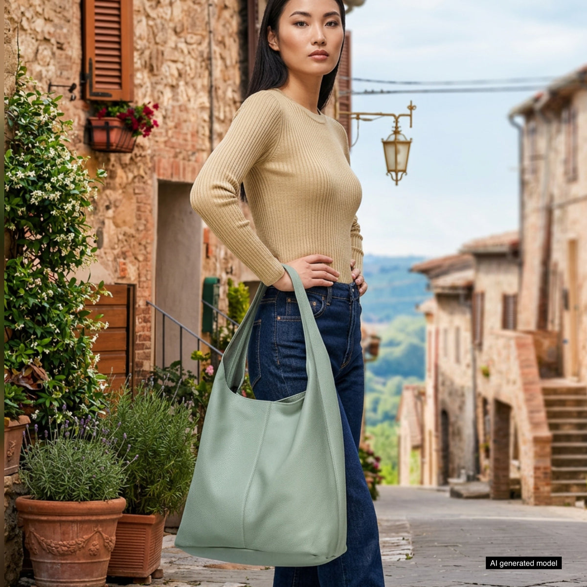 Bolso Hobo de Piel Plena Flor Italiana | Siena