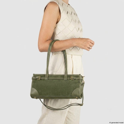 Italian Genuine Suede & Full-Grain Leather Shoulder Bag | Lodi